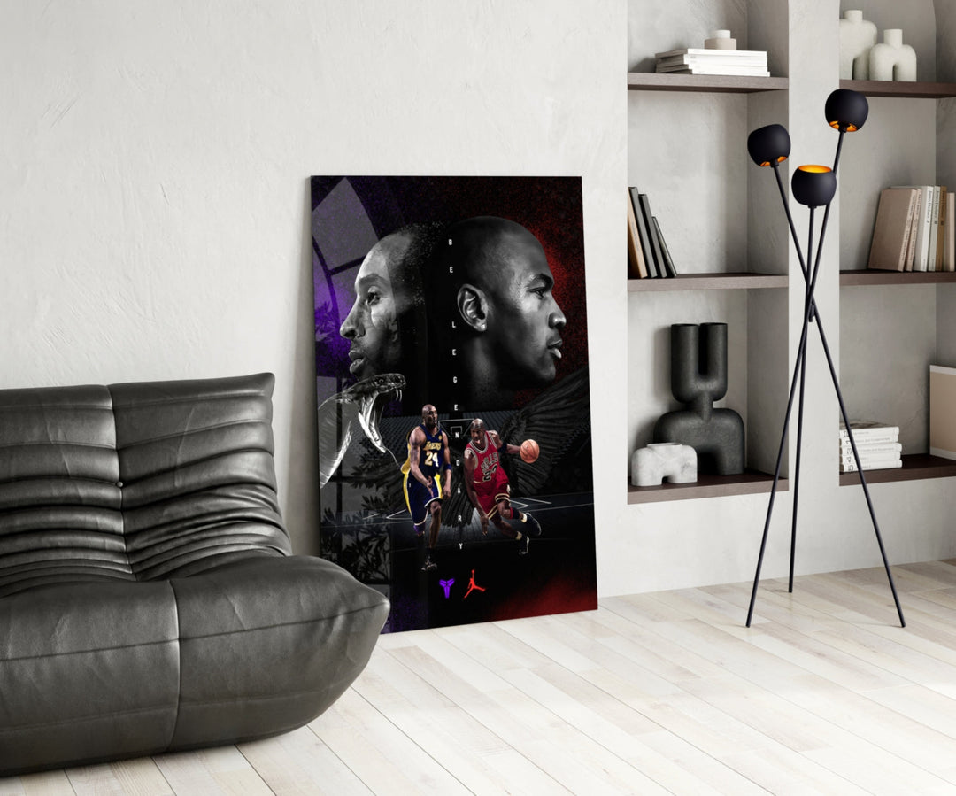 Bryant vs Jordan glass print enhancing a den with basketball firepower