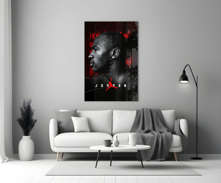 Jordan glass wall art styled above a console in a media room