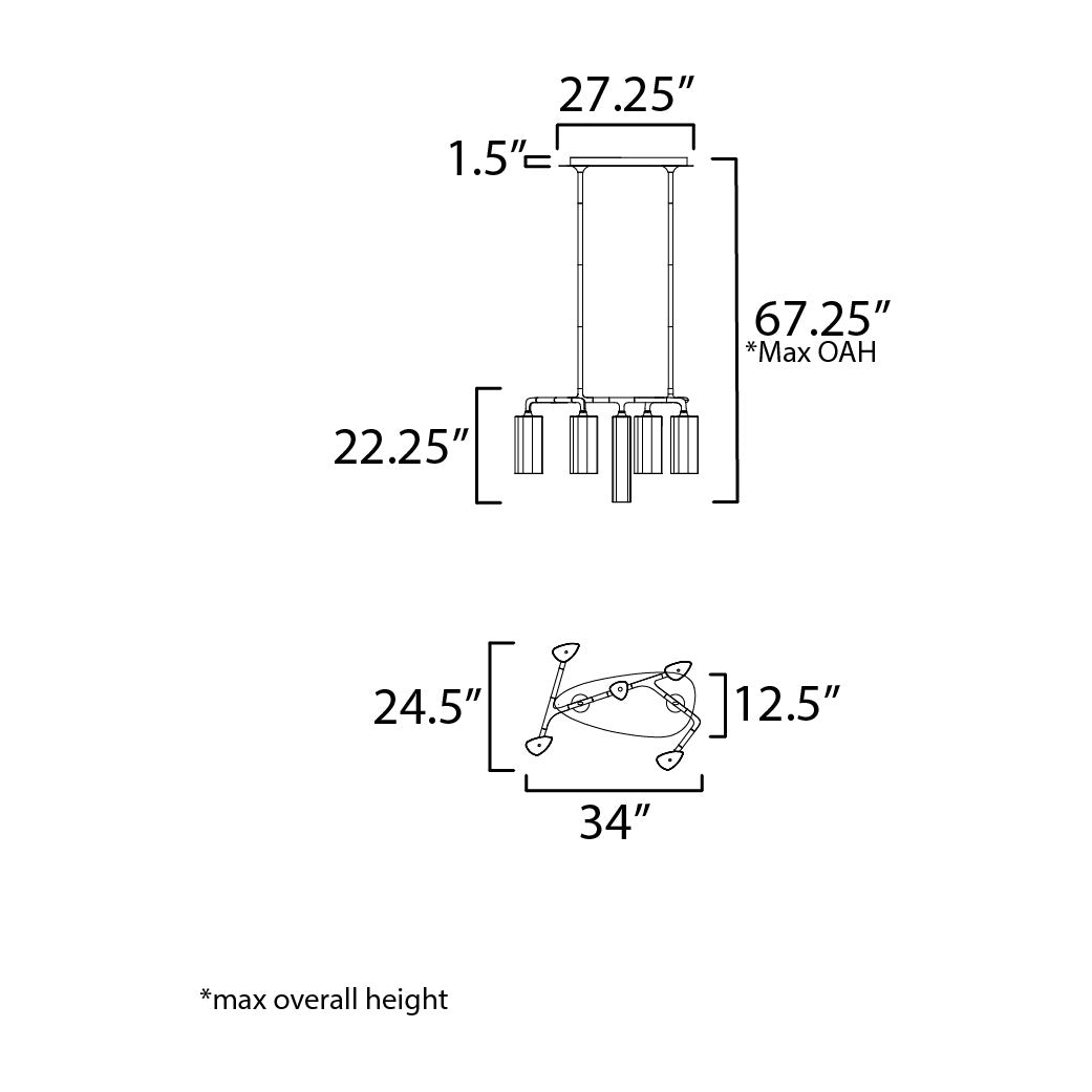 Tropo 5-Light LED Pendant by Studio M Lighting – line drawing