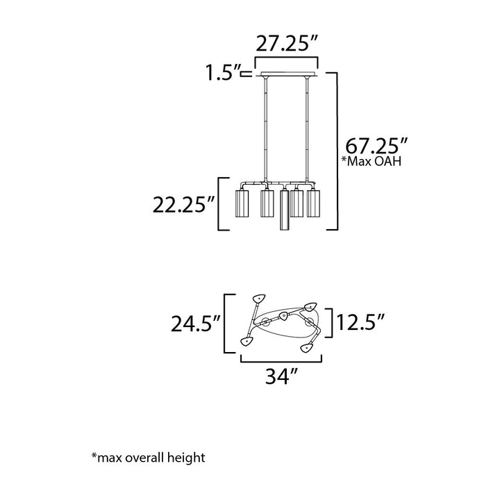 Tropo 5-Light LED Pendant by Studio M Lighting – line drawing