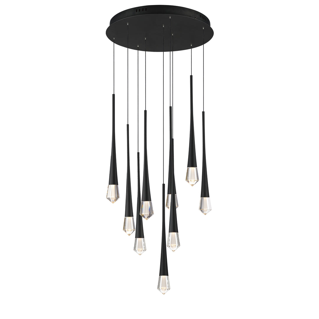 Pierce 9-Light LED Pendant by ET2 Lighting in Black, front view