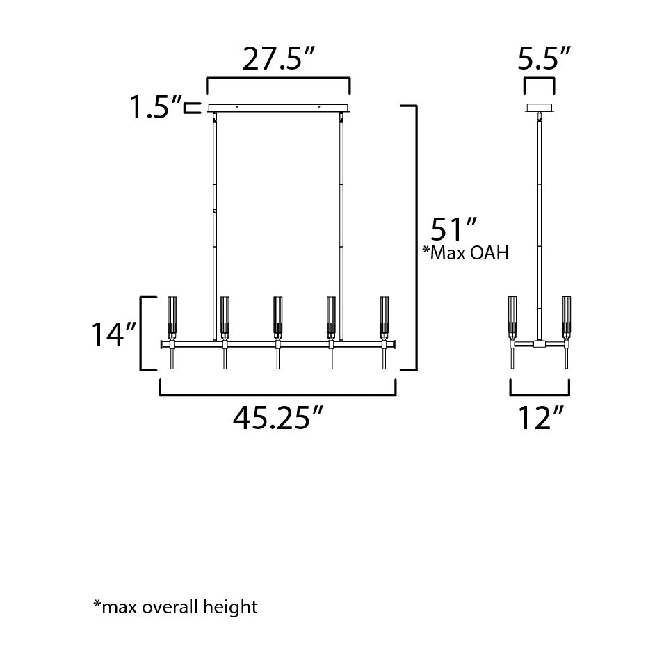 Flambeau 10-Light Linear LED Chandelier by Studio M Lighting – line drawing