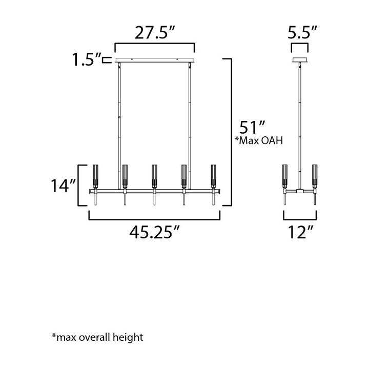 Flambeau 10-Light Linear LED Chandelier by Studio M Lighting – line drawing