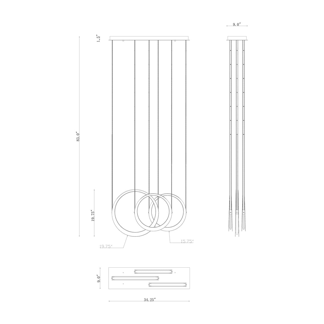 Tether 3-Light LED Pendant by Studio M Lighting – line drawing