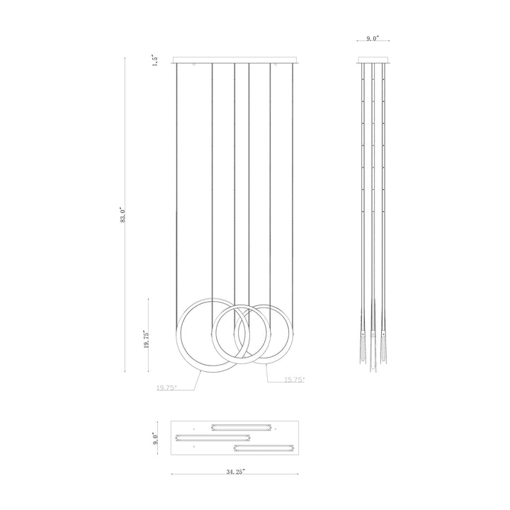 Tether 3-Light LED Pendant by Studio M Lighting – line drawing