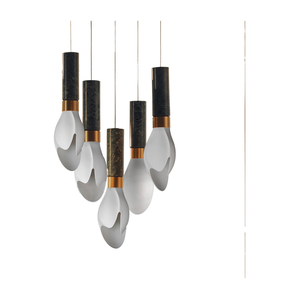 Burgeon 5-Light LED Pendant by Studio M Lighting in Verdi Alpi Marble / Natural Aged Brass