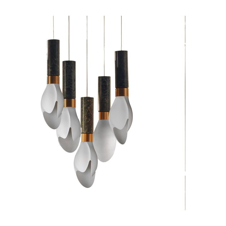 Burgeon 5-Light LED Pendant by Studio M Lighting in Verdi Alpi Marble / Natural Aged Brass