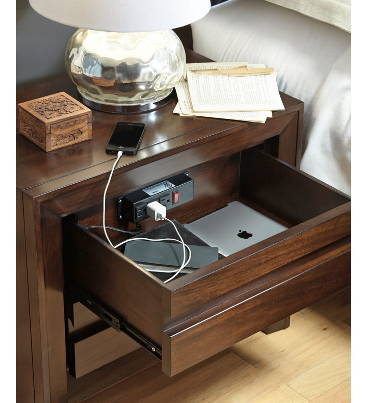 Element Charging Station Nightstand in Chocolate Brown — detail view