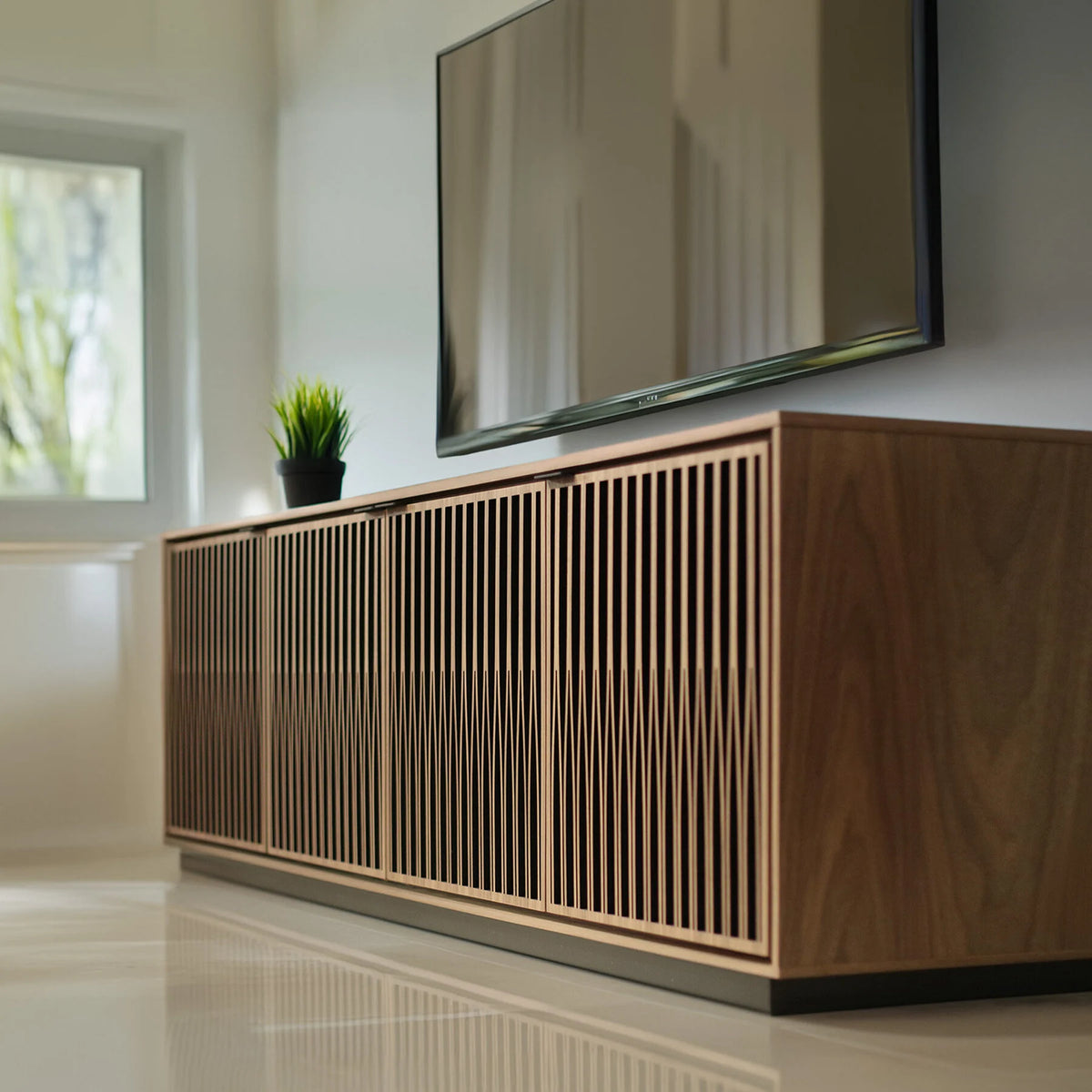 Modern media cabinet with concealed component and cable storage