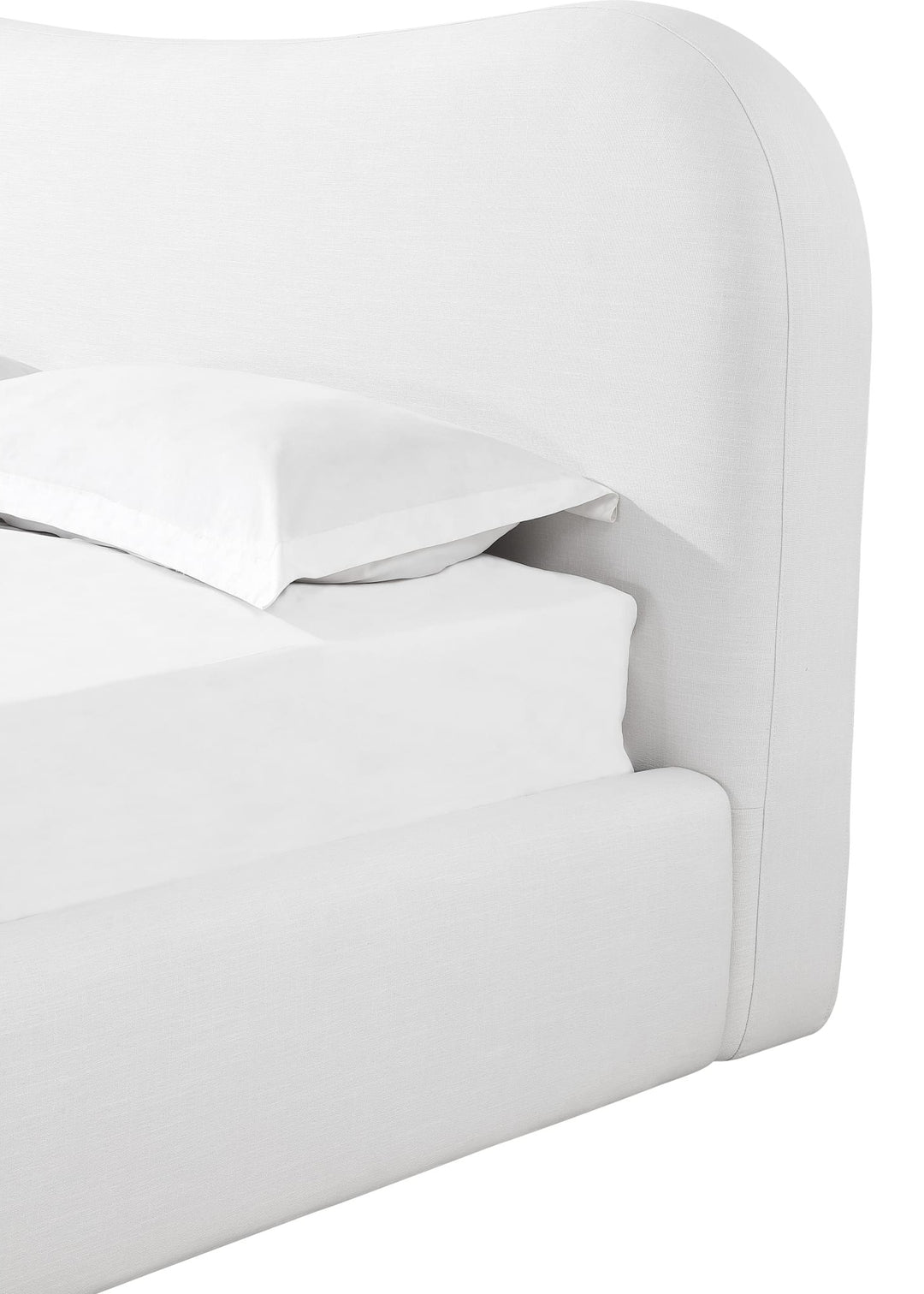 Elena Upholstered Bed in Vanilla Linen — close-up of the curved headboard