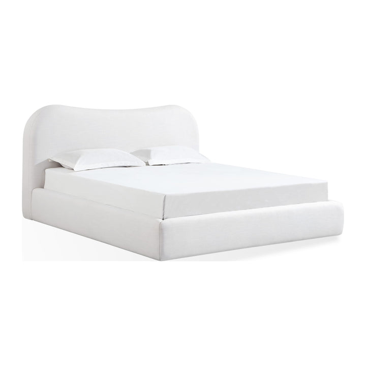Elena Upholstered Bed by Modus in Vanilla Linen — white background, angled view