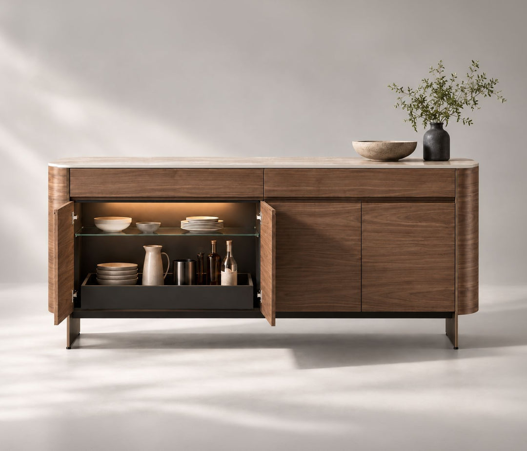 Elio 7679 Sideboard interior lighting and glass shelves detail