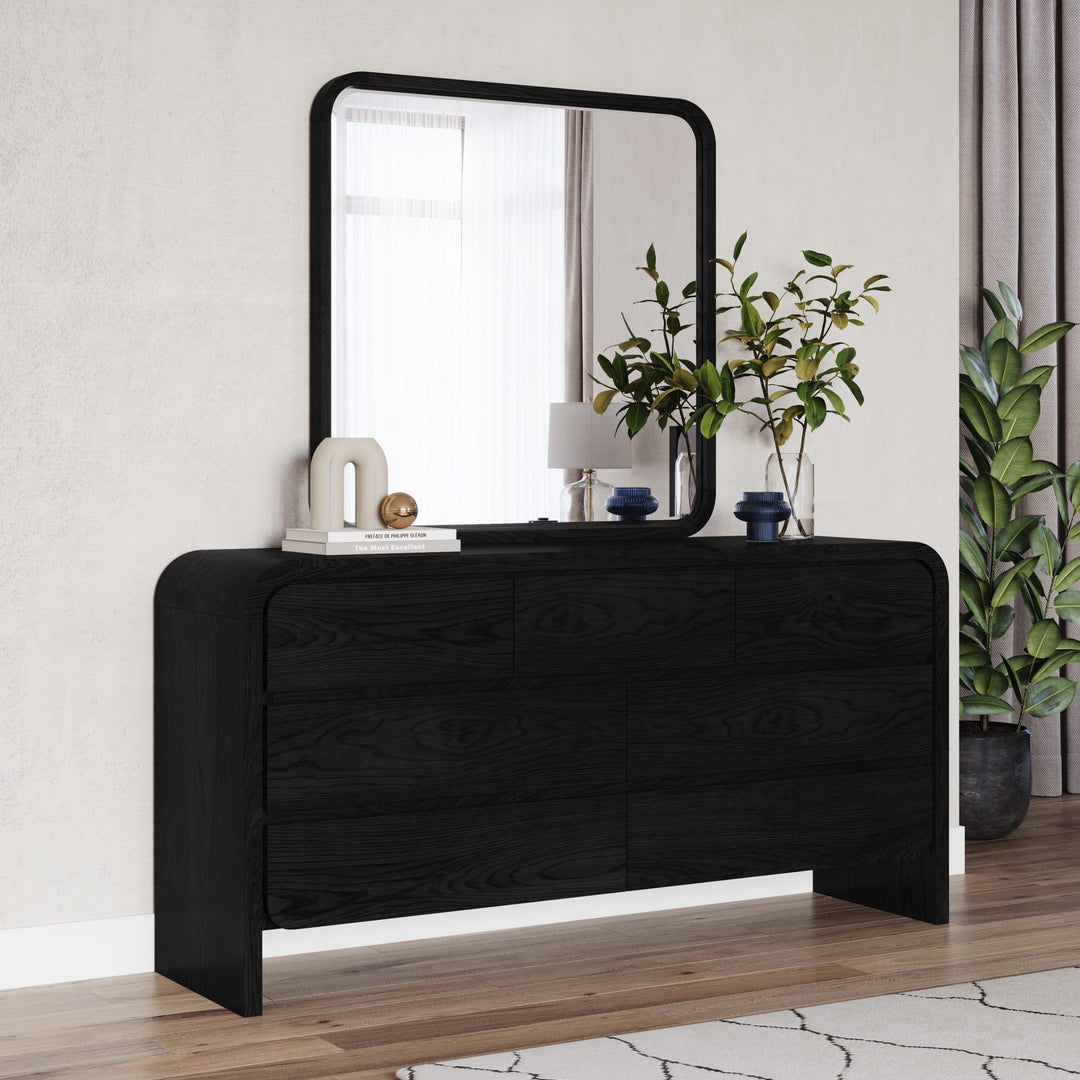 Elora Dresser Mirror in Jet — styled on the matching dresser (sold separately)