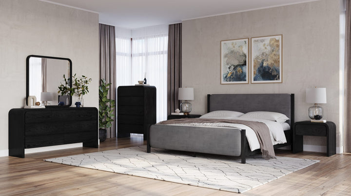Elora Dresser Mirror in Jet — in a bedroom setting