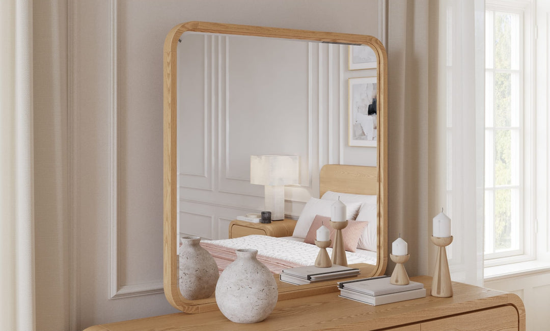 Elora Dresser Mirror in Timber — styled on the matching dresser (sold separately)