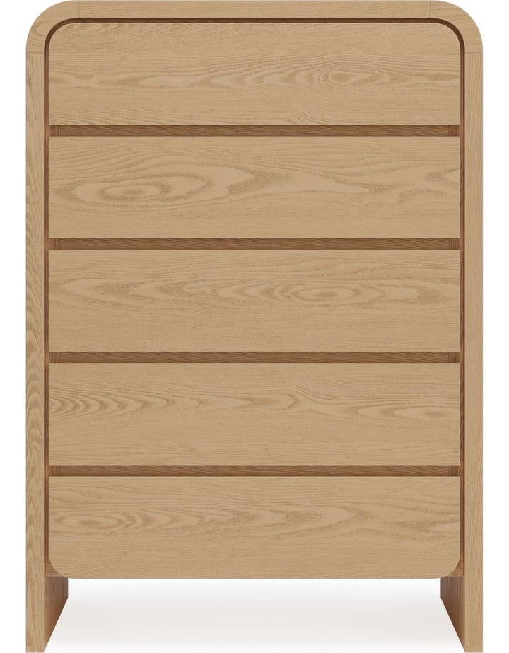 Elora Five Drawer Chest in Timber — on a white background
