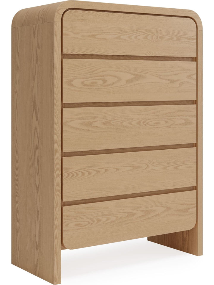 Elora Five Drawer Chest in Timber — on a white background