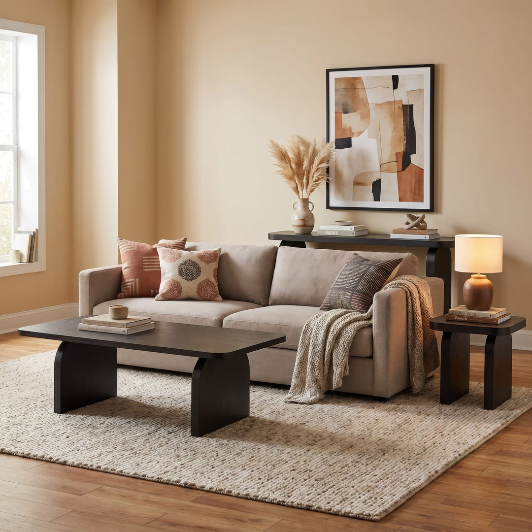 Elora Rectangular Coffee Table in Jet — lifestyle photo
