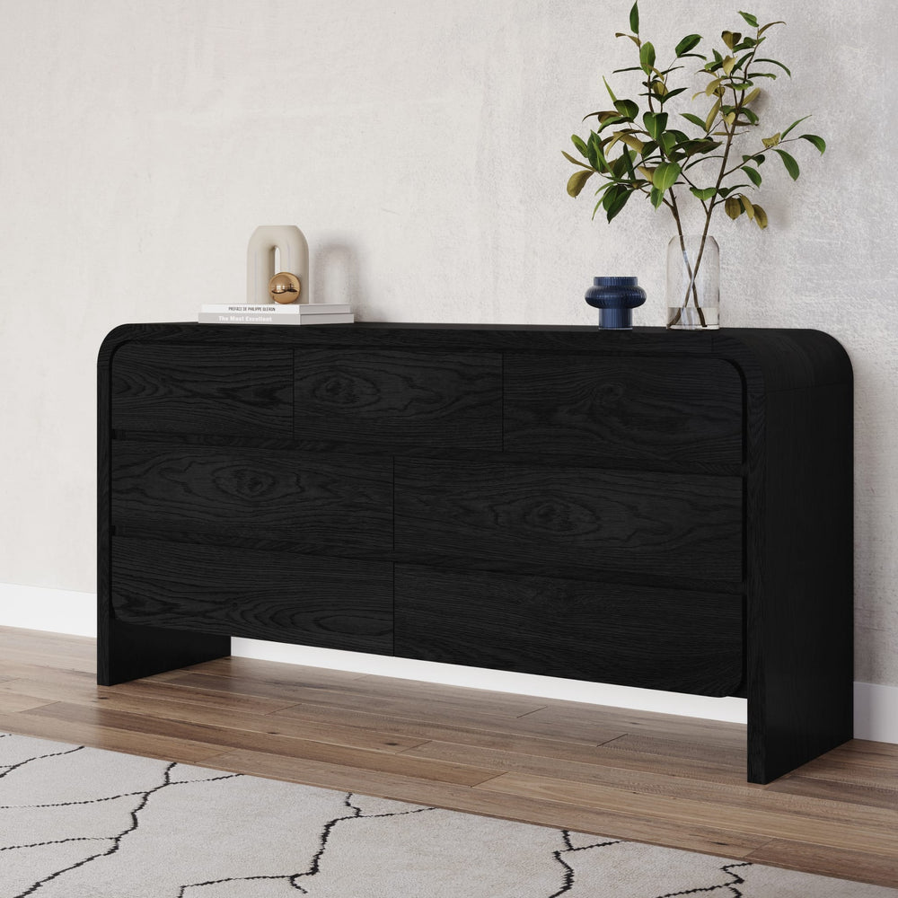 Elora Seven Drawer Dresser in Jet — styled in a room