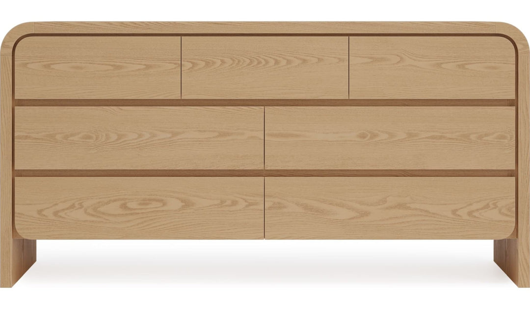 Elora Seven Drawer Dresser in Timber — on a white background