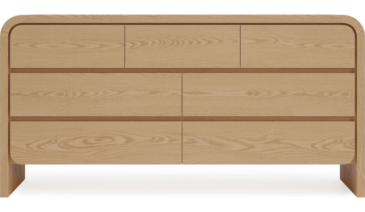 Elora Seven Drawer Dresser in Timber — on a white background