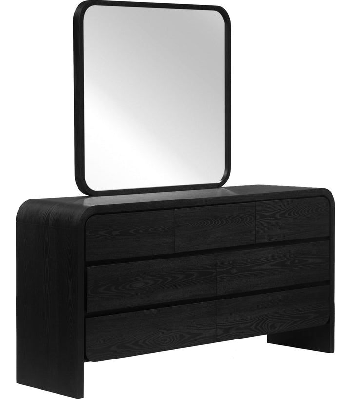 Elora Seven Drawer Dresser in Jet — on a white background with the matching mirror (sold separately)