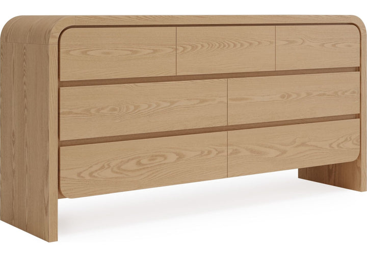 Elora Seven Drawer Dresser in Timber — on a white background