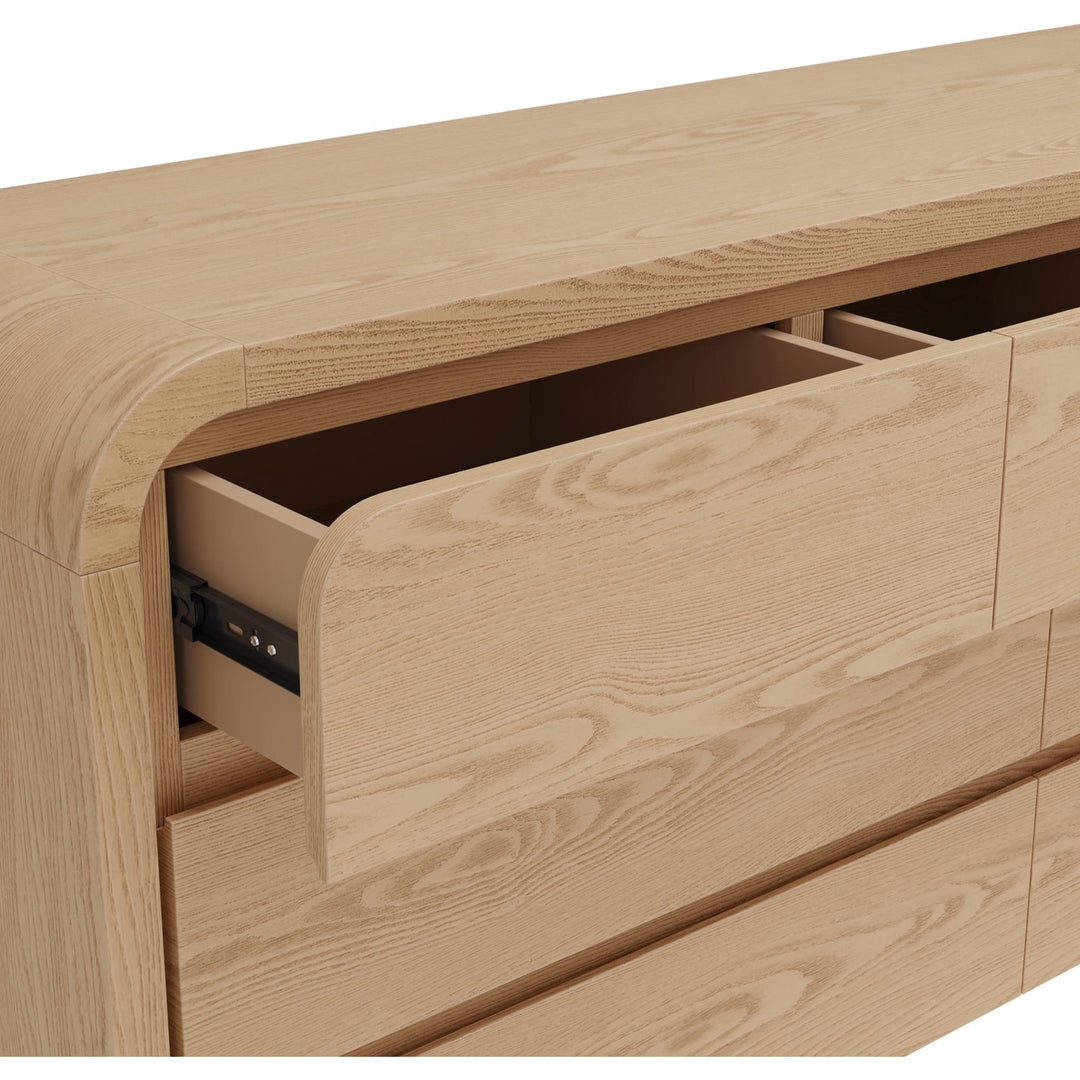 Elora Seven Drawer Dresser in Timber — with drawers open
