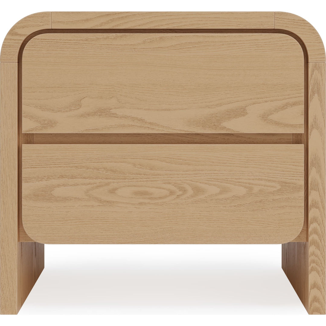Elora Two Drawer Nightstand in Timber — on a white background