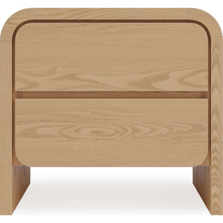 Elora Two Drawer Nightstand in Timber — on a white background