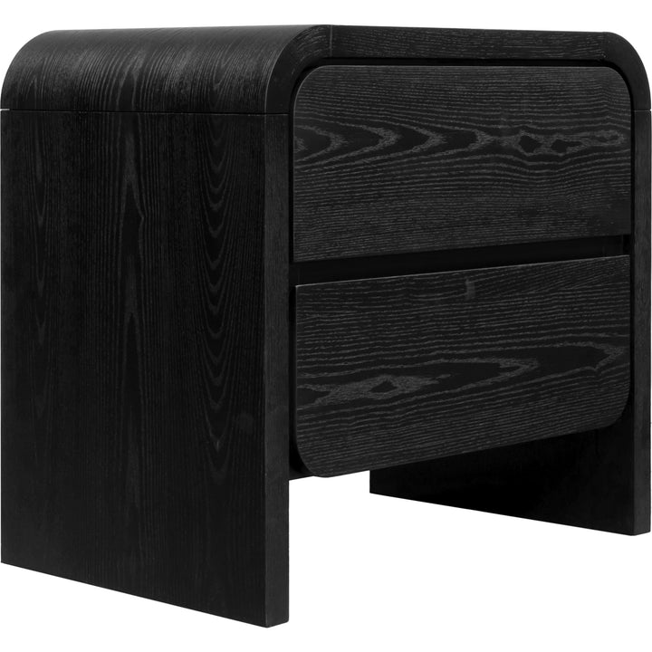 Elora Two Drawer Nightstand in Jet — side view