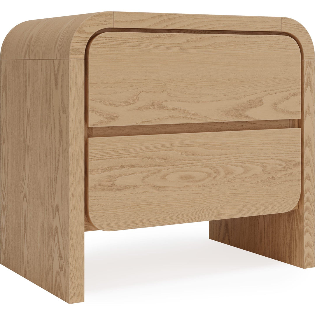 Elora Two Drawer Nightstand in Timber — on a white background