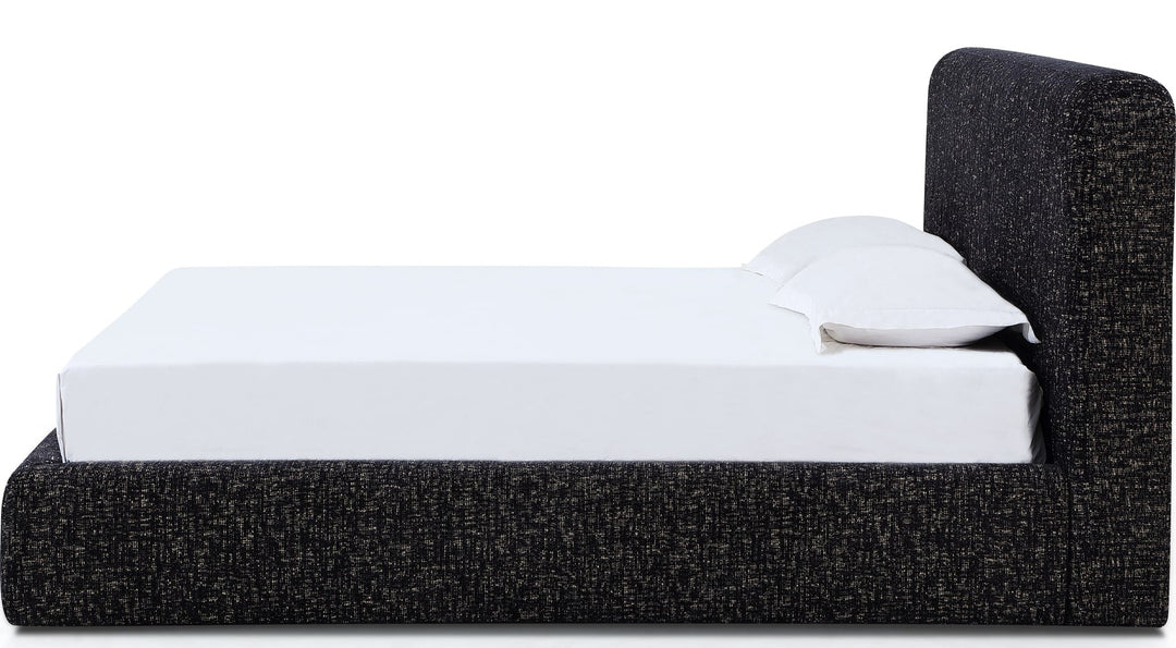 Elora Upholstered Platform Bed in Moonlight Chenille — white background, side profile