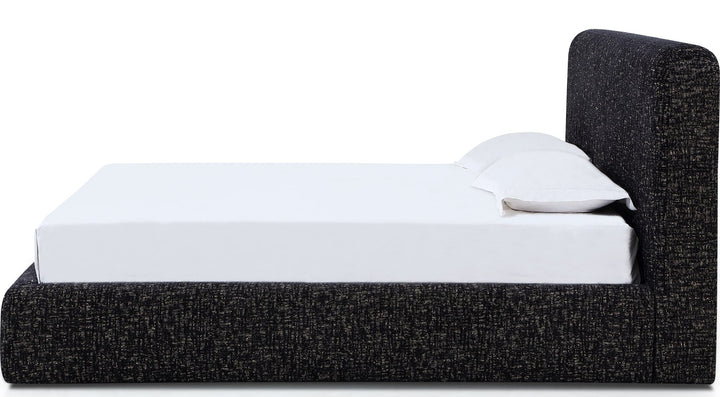 Elora Upholstered Platform Bed in Moonlight Chenille — white background, side profile