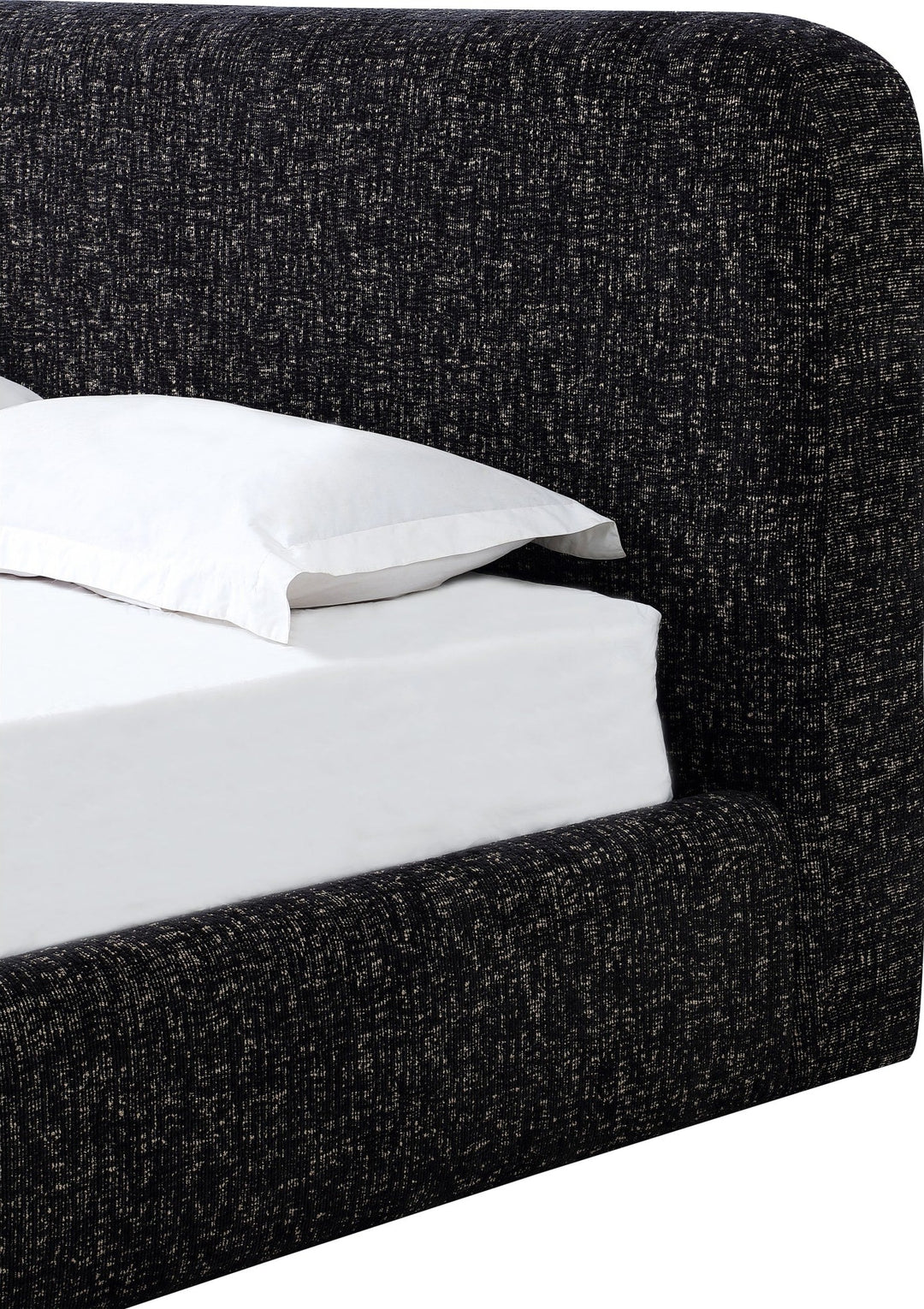 Elora Upholstered Platform Bed in Moonlight Chenille — close-up of the rounded headboard