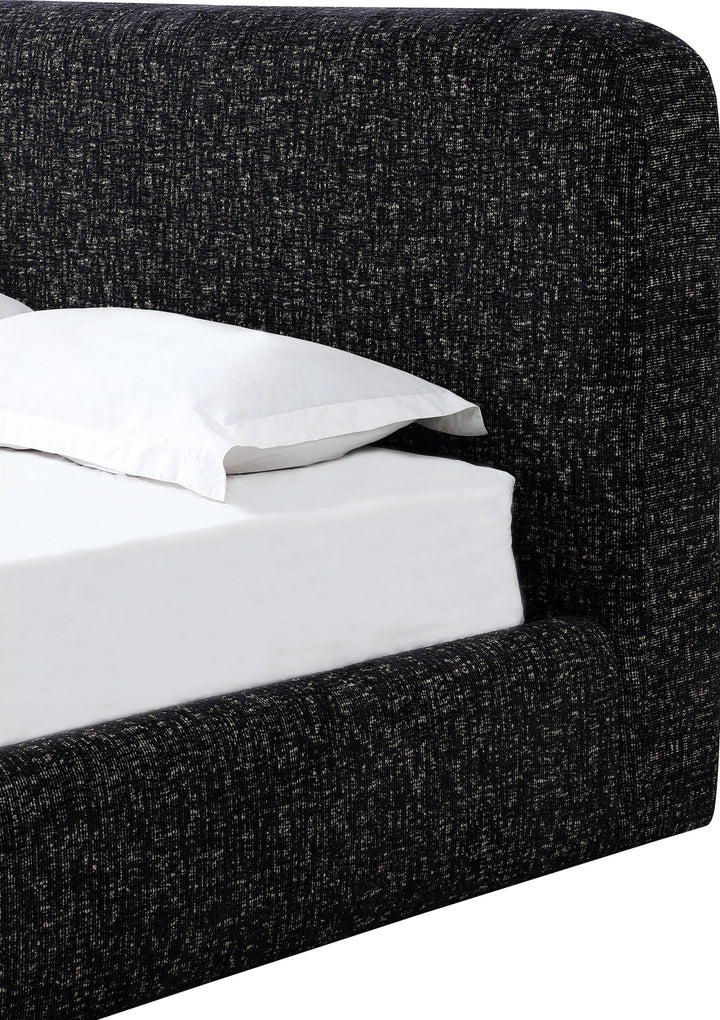 Elora Upholstered Platform Bed in Moonlight Chenille — close-up of the rounded headboard