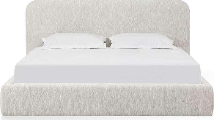 Elora Upholstered Platform Bed in Whitewashed Chenille — white background, front view