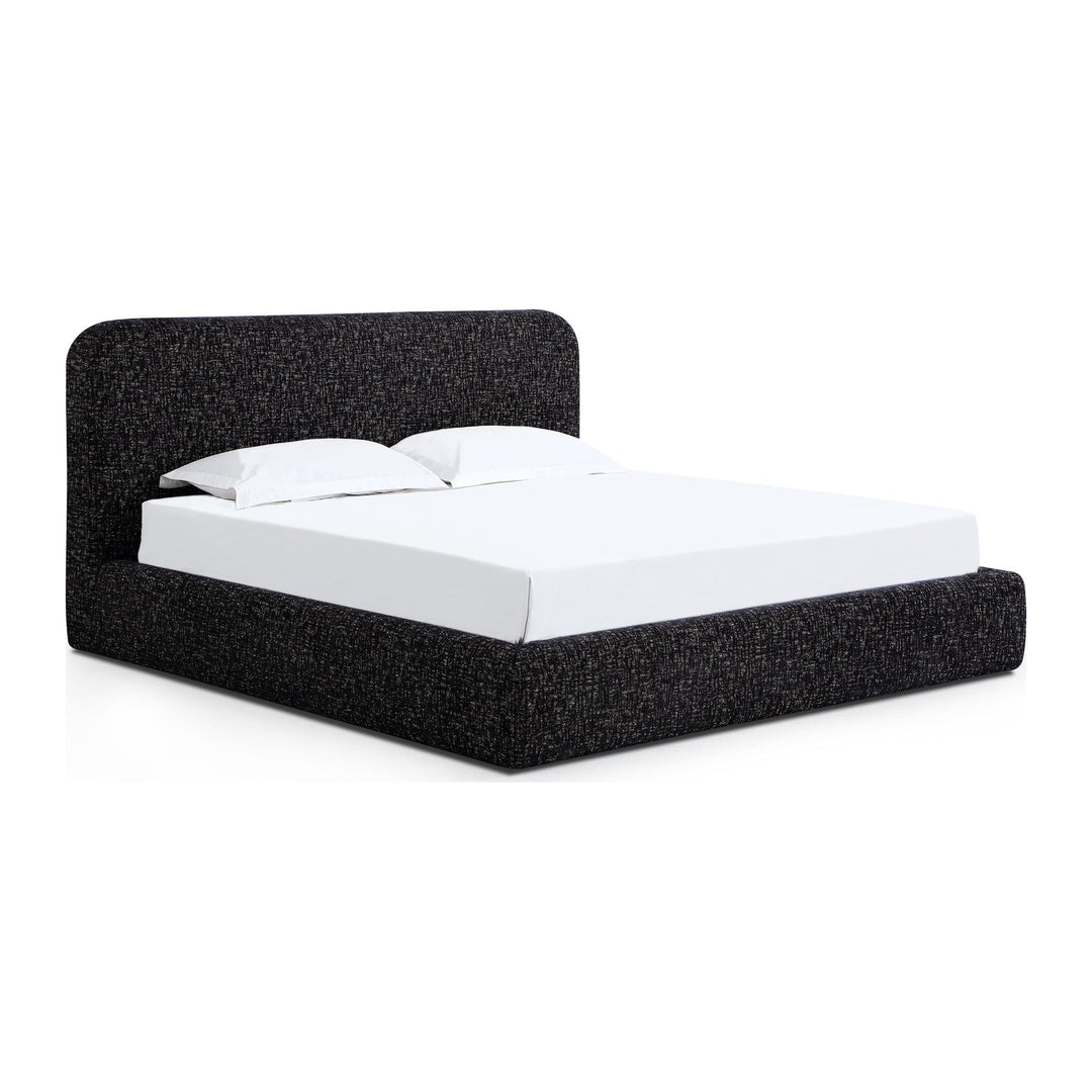 Elora Upholstered Platform Bed by Modus in Moonlight Chenille — white background, angled view