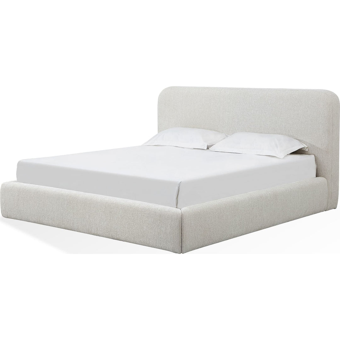 Elora Upholstered Platform Bed in Whitewashed Chenille — white background, angled view