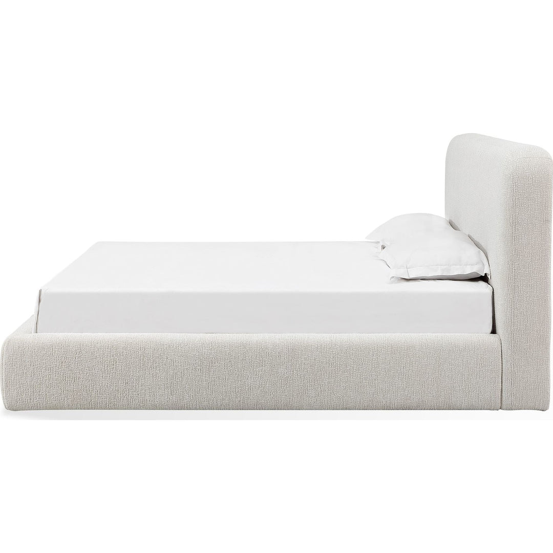 Elora Upholstered Platform Bed in Whitewashed Chenille — white background, side profile