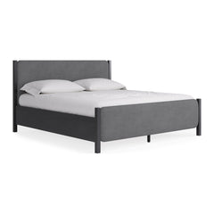 Elora Wood and Velvet Upholstered Bed by Modus in Jet and Charcoal — white background, angled view