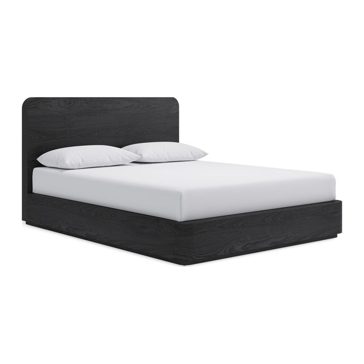 Elora Wood Platform Bed by Modus in Jet — white background, angled view