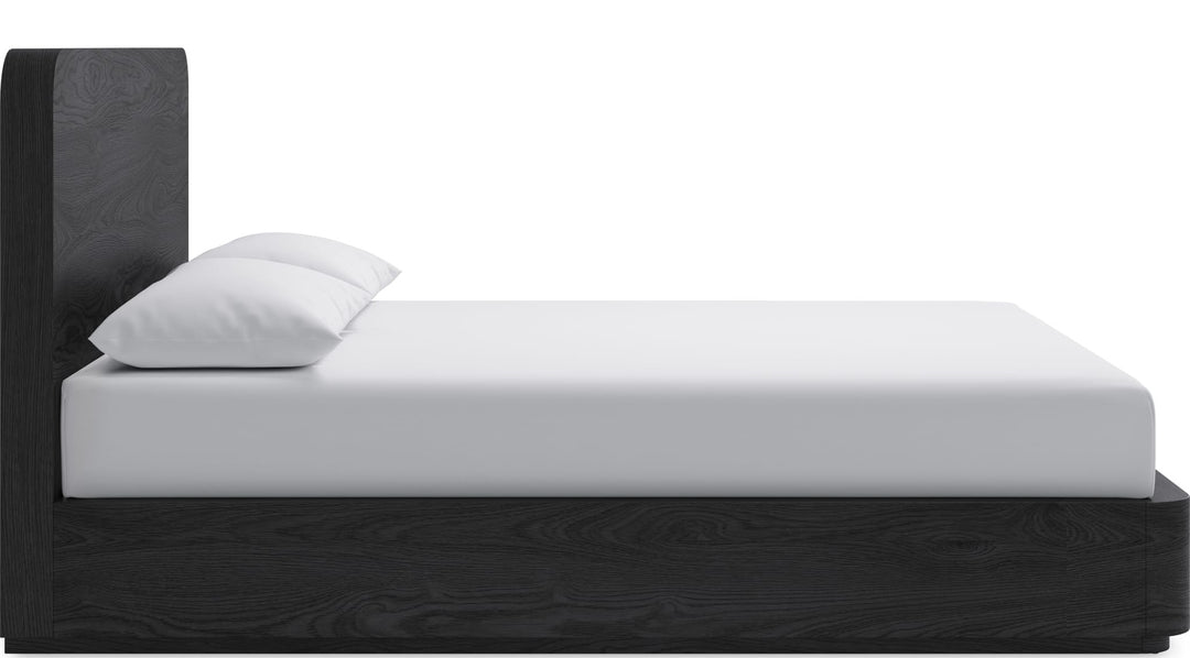 Elora Wood Platform Bed in Jet — white background, side profile