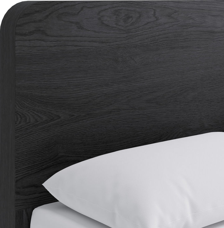 Elora Wood Platform Bed in Jet — close-up of the headboard
