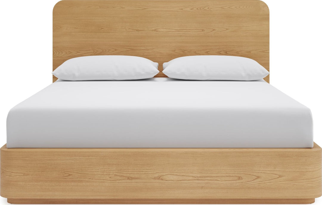 Elora Wood Platform Bed in Timber — white background, front view