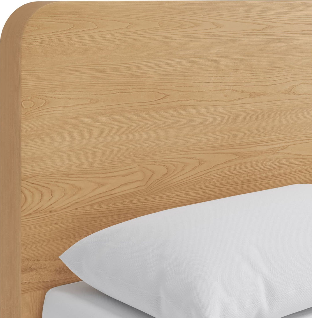 Elora Wood Platform Bed in Timber — close-up of the headboard