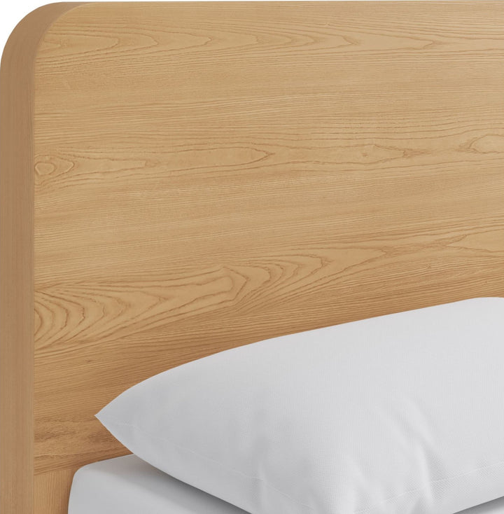 Elora Wood Platform Bed in Timber — close-up of the headboard