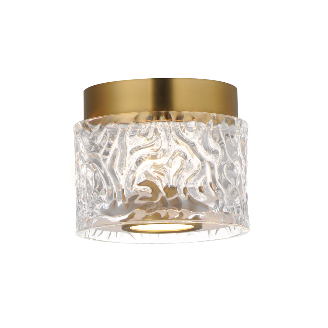 Elysian 1-Light LED Flush Mount by ET2 Lighting in Natural Aged Brass, front view