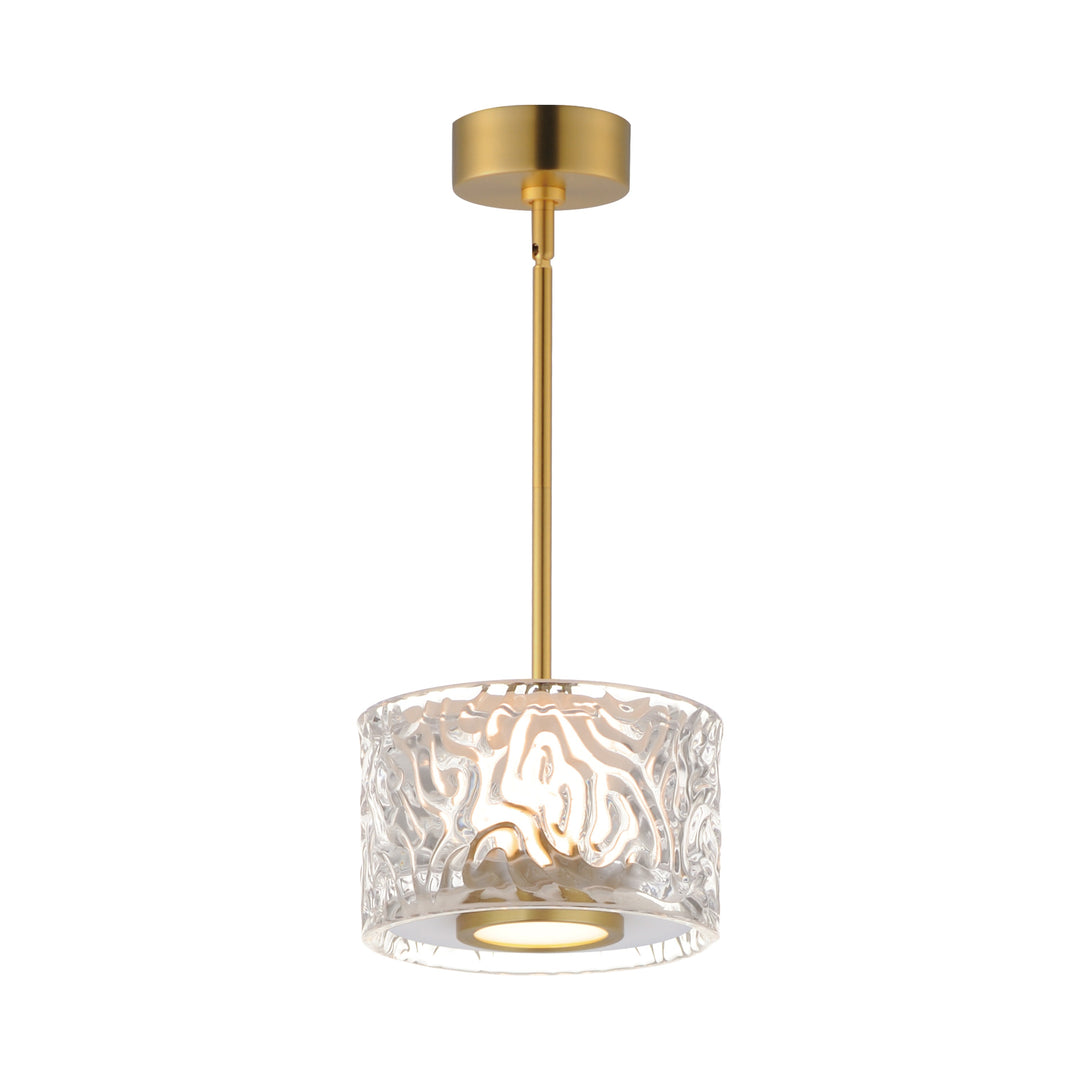 Elysian 1-Light LED Pendant by ET2 Lighting in Natural Aged Brass, front view