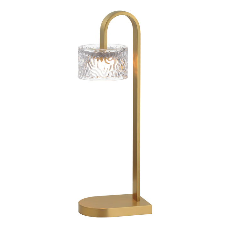 Elysian 1-Light LED Table Lamp by ET2 Lighting in Natural Aged Brass, front view